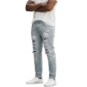 Fredd Marshall Men's Distressed Jeans Sz 30 Light Wash Ripped Slim Fit Straight